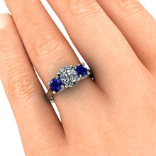 Blue Sapphire and Moissanite Engagement Ring