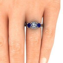 Blue Sapphire and Moissanite Engagement Ring