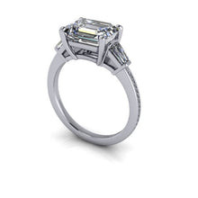 Emerald Cut Moissanite Engagement Ring Sideway Set in Recycled Platinum