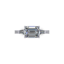 Emerald Cut Moissanite Engagement Ring Sideway Set in Recycled Platinum