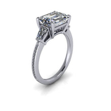 Emerald Cut Moissanite Engagement Ring Sideway Set in Recycled Platinum