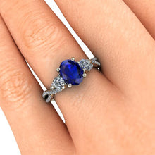 Oval Sapphire Engagement Ring Natural Blue Sapphire Infinity Band