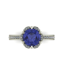 Tanzanite and Diamonds Engagement Ring, 2 Carat AAA Tanzanite, 18K White Gold