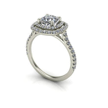 Double Halo Cushion Cut Forever One Moissanite Engagement Ring