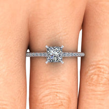 Moissanite and Diamonds Engagement Ring, 1.70 Carats Princess Cut Moissanite