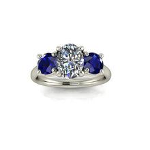 Blue Sapphire and Moissanite Engagement Ring