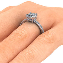 Moissanite and Diamonds Engagement Ring, 1.70 Carats Princess Cut Moissanite