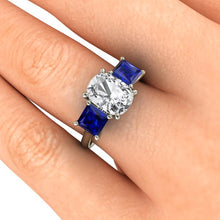 Sapphire Engagement Ring, 2.50 Carats Elongated Cushion Cut White Sapphire