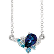 Blue Sapphire Necklace, Pear Shape Sapphire and Blue Zircon, and Aquamarine