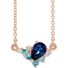 Blue Sapphire Necklace, Pear Shape Sapphire and Blue Zircon, and Aquamarine