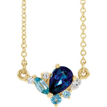 Blue Sapphire Necklace, Pear Shape Sapphire and Blue Zircon, and Aquamarine