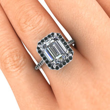 Black Diamond Engagement Ring, Emerald Cut Moissanite