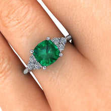 Emerald and Diamonds Engagement Ring Cushion Cut Chatham Emerald