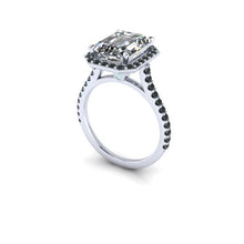Black Diamond Engagement Ring, Emerald Cut Moissanite