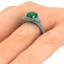 Emerald and Diamonds Engagement Ring Cushion Cut Chatham Emerald