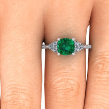 Emerald and Diamonds Engagement Ring Cushion Cut Chatham Emerald