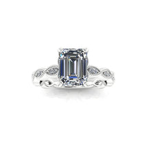 Vintage Inspired Infinity Style Engagement Ring Emerald Cut Moissanite Ethical Diamonds