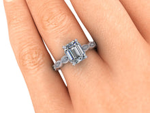 Vintage Inspired Infinity Style Engagement Ring Emerald Cut Moissanite Ethical Diamonds
