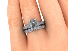 Vintage Inspired Infinity Style Engagement Ring Emerald Cut Moissanite Ethical Diamonds