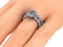 Vintage Inspired Infinity Style Engagement Ring Emerald Cut Moissanite Ethical Diamonds