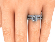 Vintage Inspired Infinity Style Engagement Ring Emerald Cut Moissanite Ethical Diamonds