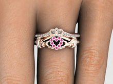 Claddagh Ring 18k Rose Gold With Pink and White Sapphires