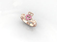 Claddagh Ring 18k Rose Gold With Pink and White Sapphires