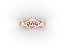 Claddagh Ring 18k Rose Gold With Pink and White Sapphires
