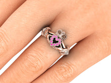 Claddagh Ring 18k Rose Gold With Pink and White Sapphires