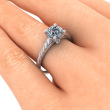 Twisted Rope Solitaire with 1 Carat Round Cut ,Forever One Moissanite