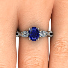 Oval Sapphire Engagement Ring Natural Blue Sapphire Infinity Band