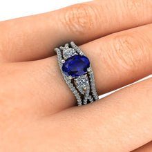 Oval Sapphire Engagement Ring Natural Blue Sapphire Infinity Band