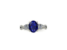 Oval Sapphire Engagement Ring Natural Blue Sapphire Infinity Band