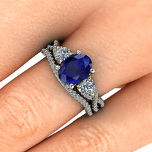 Oval Sapphire Engagement Ring Natural Blue Sapphire Infinity Band