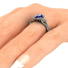Oval Sapphire Engagement Ring Natural Blue Sapphire Infinity Band