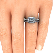 Emerald Cut Moissanite Engagement Ring Sideway Set in Recycled Platinum