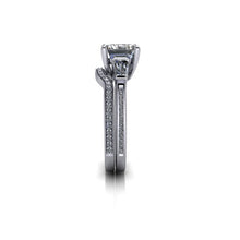 Emerald Cut Moissanite Engagement Ring Sideway Set in Recycled Platinum
