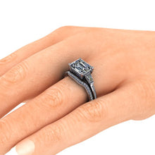 Emerald Cut Moissanite Engagement Ring Sideway Set in Recycled Platinum