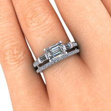 Emerald Cut Moissanite Engagement Ring Sideway Set in Recycled Platinum