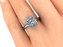 Solitaire Engagement Ring, 2.98 Carat Cushion Cut Forever One Moissanite