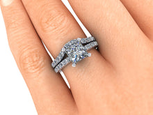 Moissanite and Diamonds Engagement Ring, 1.70 Carats Princess Cut Moissanite