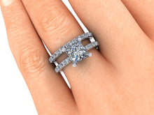 Moissanite and Diamonds Engagement Ring, 1.70 Carats Princess Cut Moissanite