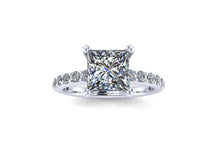 Moissanite and Diamonds Engagement Ring, 1.70 Carats Princess Cut Moissanite