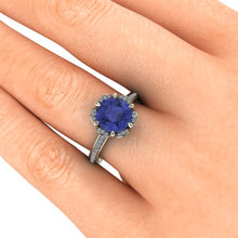 Tanzanite and Diamonds Engagement Ring, 2 Carat AAA Tanzanite, 18K White Gold