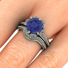 Tanzanite and Diamonds Engagement Ring, 2 Carat AAA Tanzanite, 18K White Gold