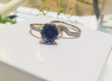Tanzanite and Diamonds Engagement Ring, 2 Carat AAA Tanzanite, 18K White Gold