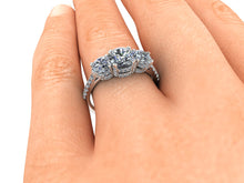 Vintage Inspired Trilogy Engagement Ring, 1 Carat Moissanite, Lab Created Diamonds
