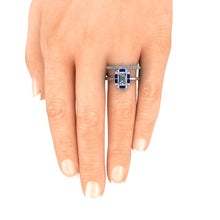 Art Deco Inspired Engagement Ring Sapphires and Diamonds