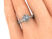 Vintage Inspired Engagement Ring 1 Carat Round Cut NEO Moissanite 14k White Gold