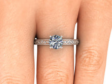 Vintage Inspired Engagement Ring 1 Carat Round Cut NEO Moissanite 14k White Gold